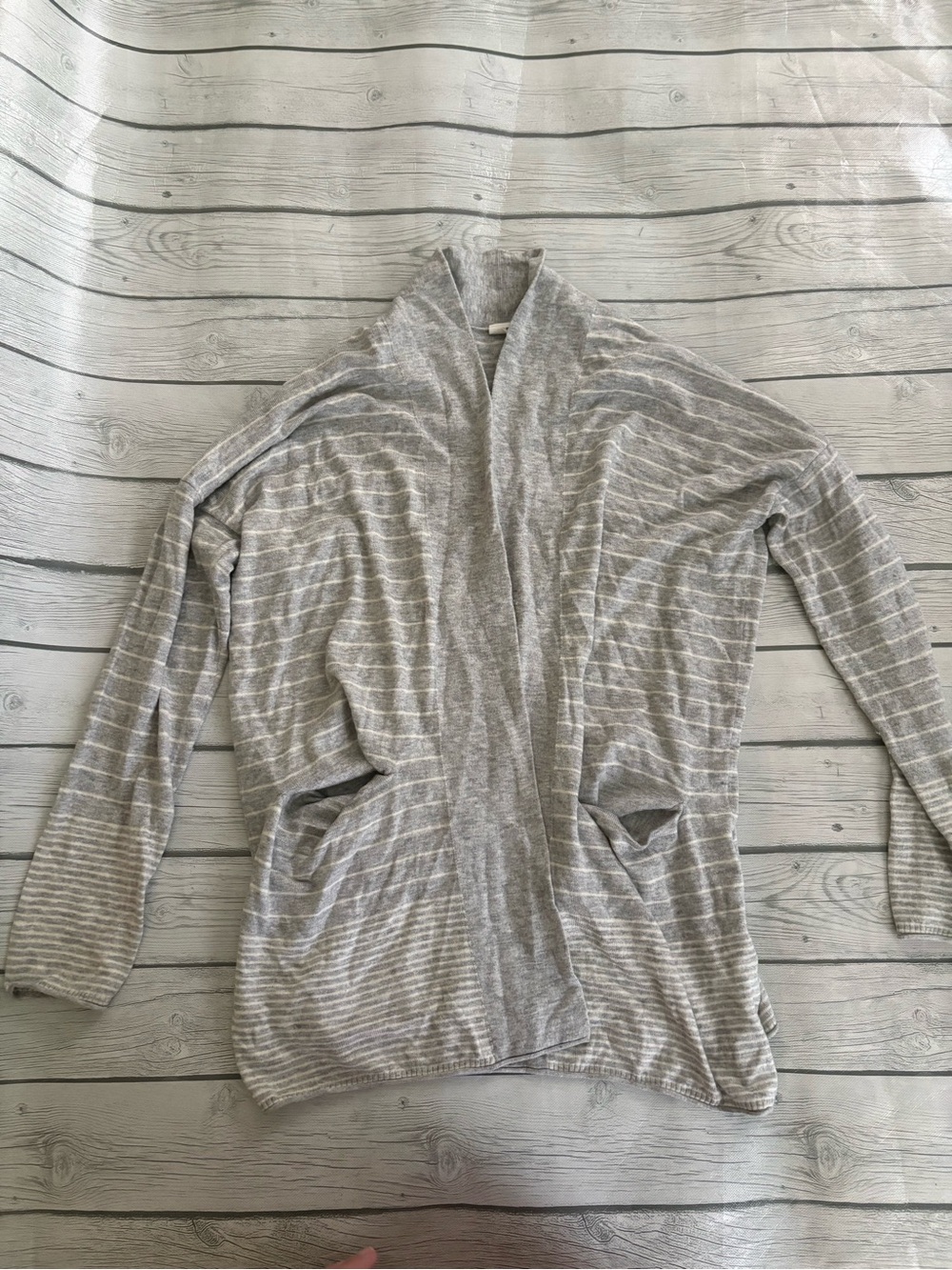 GAP Light Gray & White Striped Open-Front Cardigan